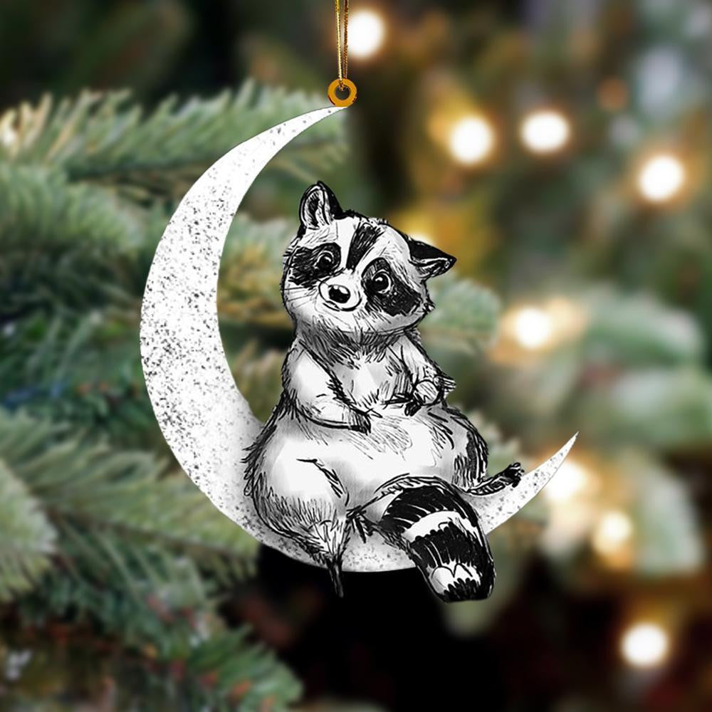 Raccoon Sits On The Moon Flat Acrylic Hanging Ornament Animals Shaped