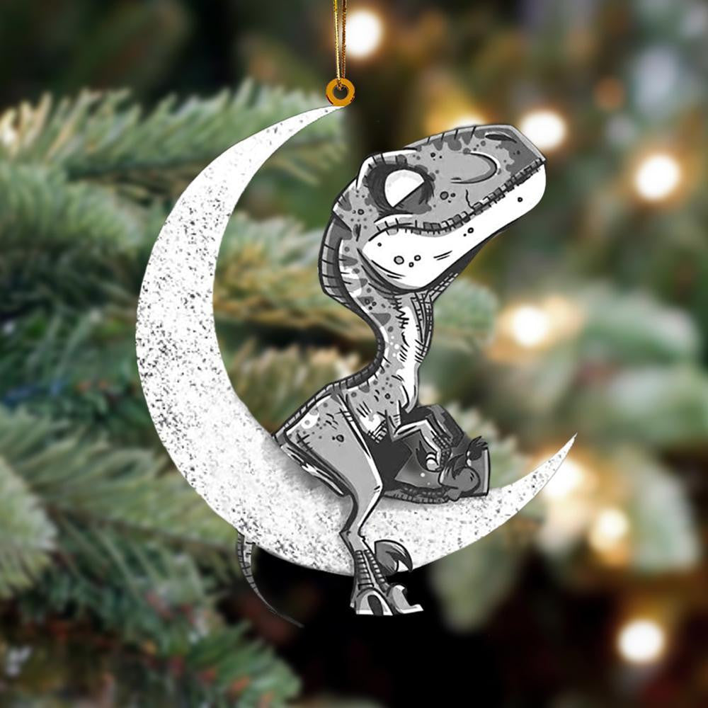 Dinosaur Sits On The Moon Flat Acrylic Hanging Ornament Animals Shaped