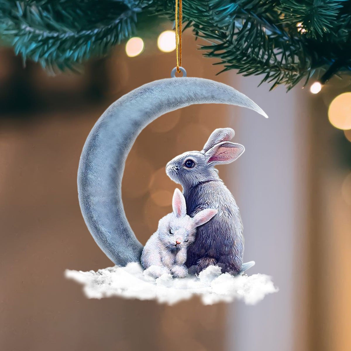 Bunny Blue Moon Flat Acrylic Hanging Ornament Animals Shaped
