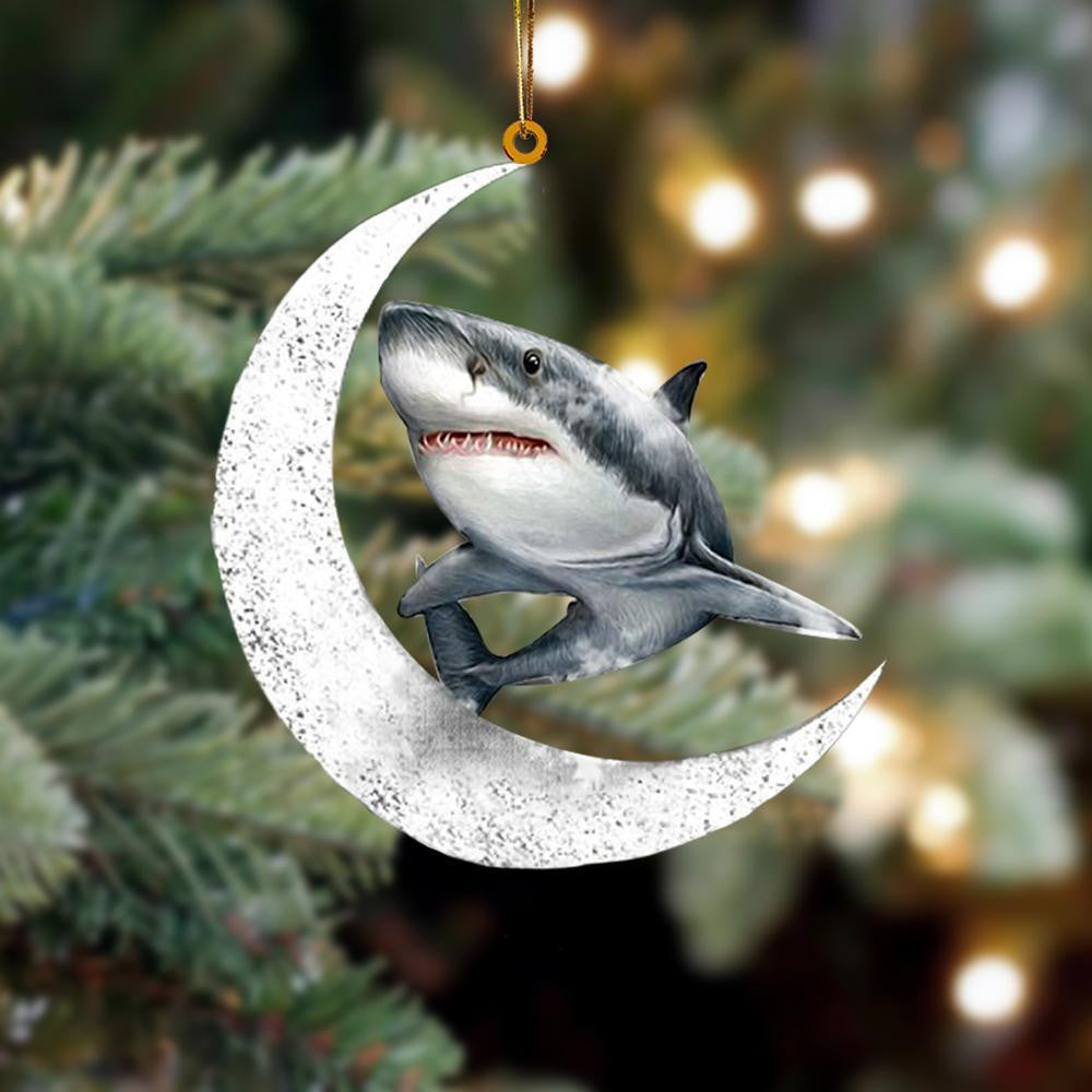 Shark Sits On The Moon Flat Acrylic Hanging Ornament Animals Shaped