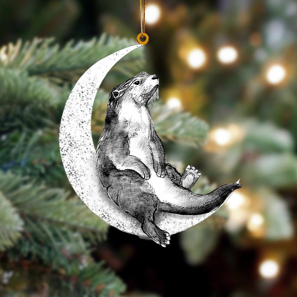 Otter Sits On The Moon Flat Acrylic Hanging Ornament Animals Shaped