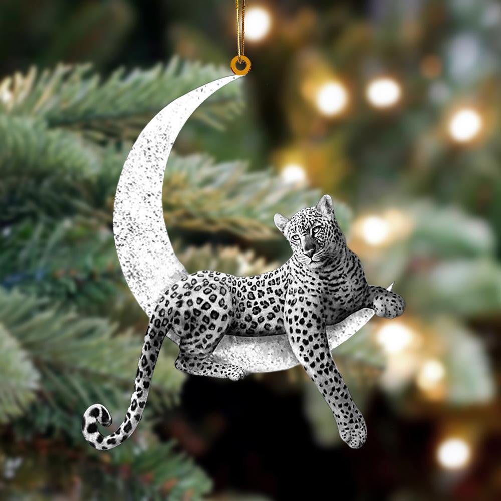 Leopard Sits On The Moon Flat Acrylic Hanging Ornament Animals Shaped