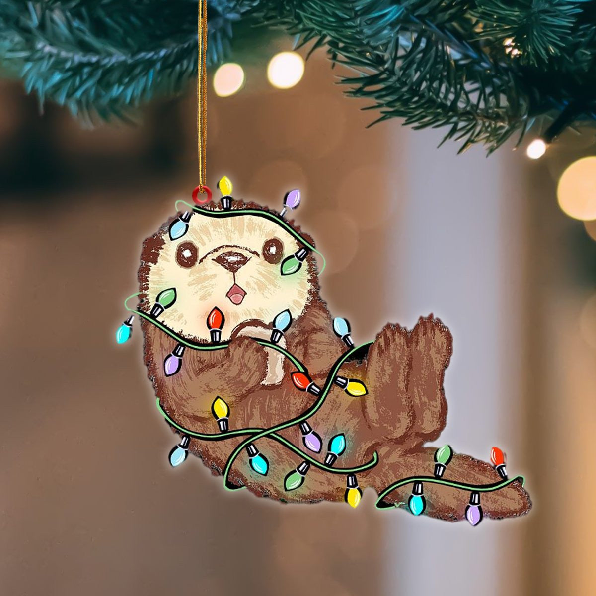 Otter Christmas Light Flat Acrylic Hanging Ornament Animals Shaped