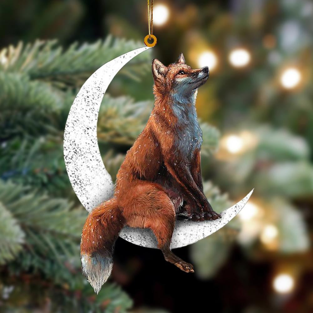 Fox Sits On The Moon Flat Acrylic Hanging Ornament Animals Shaped
