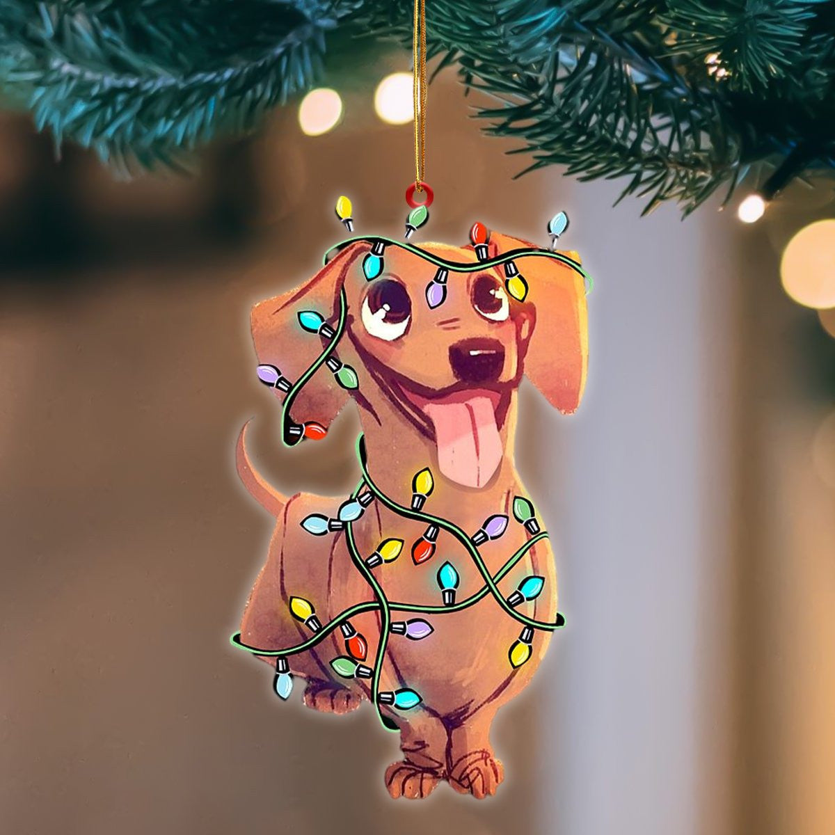 Dachshund Christmas Light Flat Acrylic Hanging Ornament Animals Shaped
