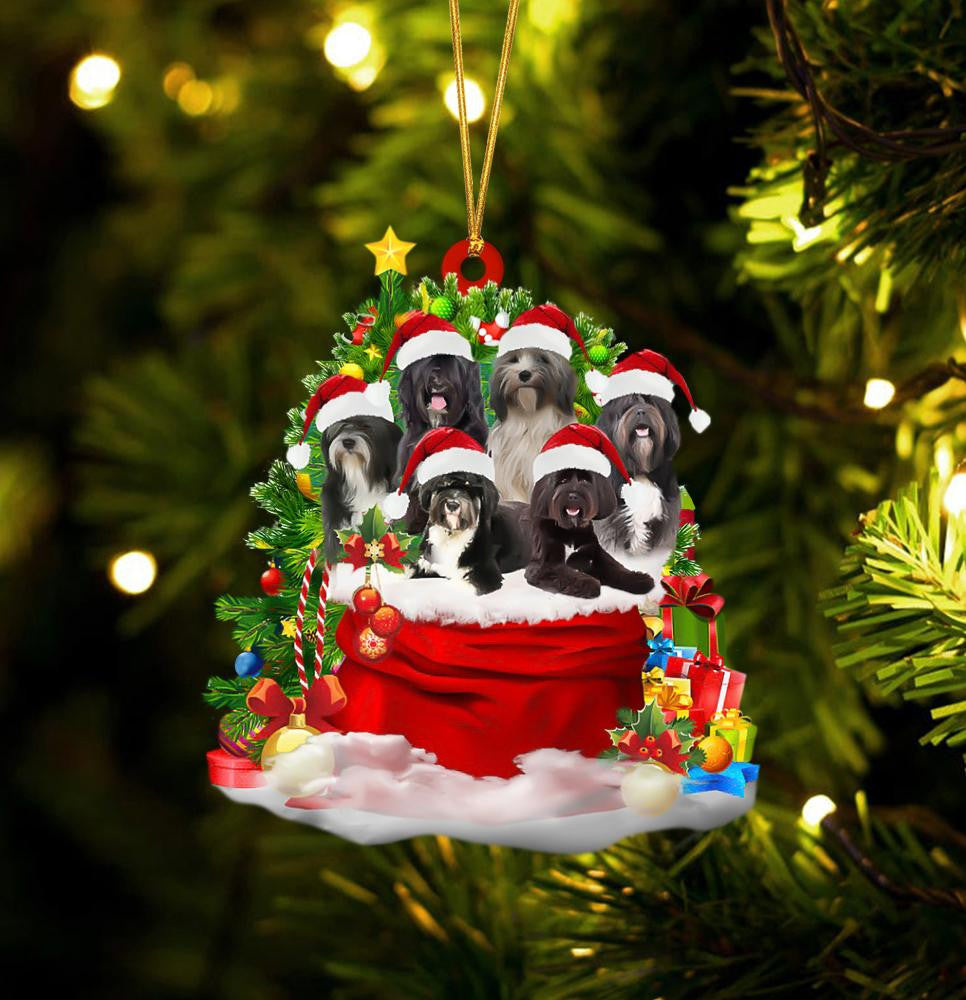 Tibetan Terrier Dogs In A Gift Bag Christmas Ornament Flat Acrylic Dog Ornament