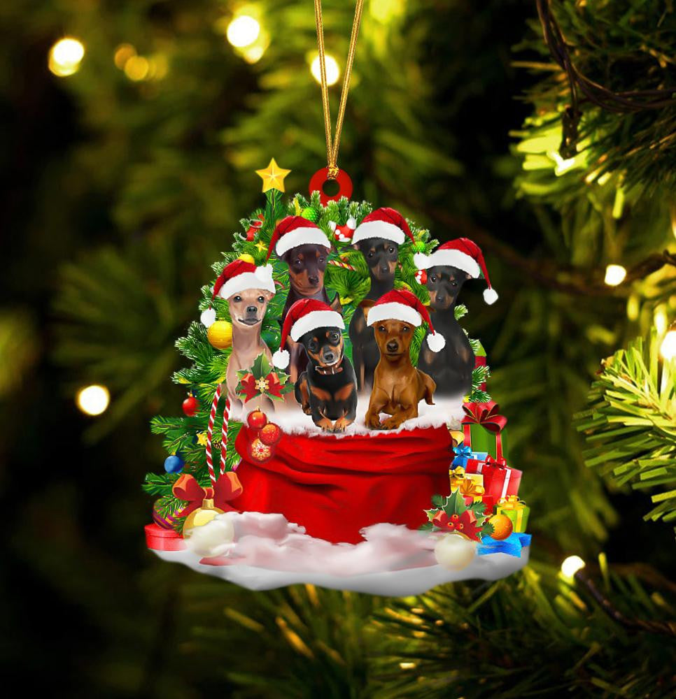 Miniature Pinscher Dogs In A Gift Bag Christmas Ornament Flat Acrylic Dog Ornament