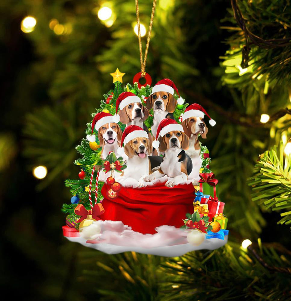 Beagle Dogs In A Gift Bag Christmas Ornament Flat Acrylic Dog Ornament