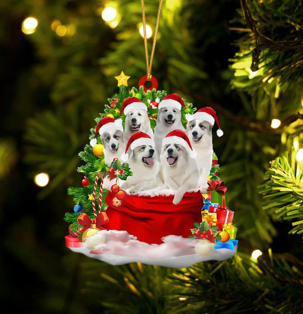 Great Pyrenees Dogs In A Gift Bag Christmas Ornament Flat Acrylic Dog Ornament