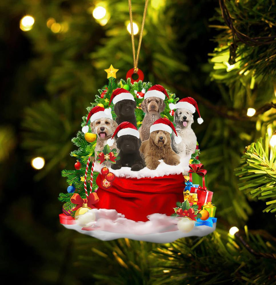 Labradoodle Dogs In A Gift Bag Christmas Ornament Flat Acrylic Dog Ornament