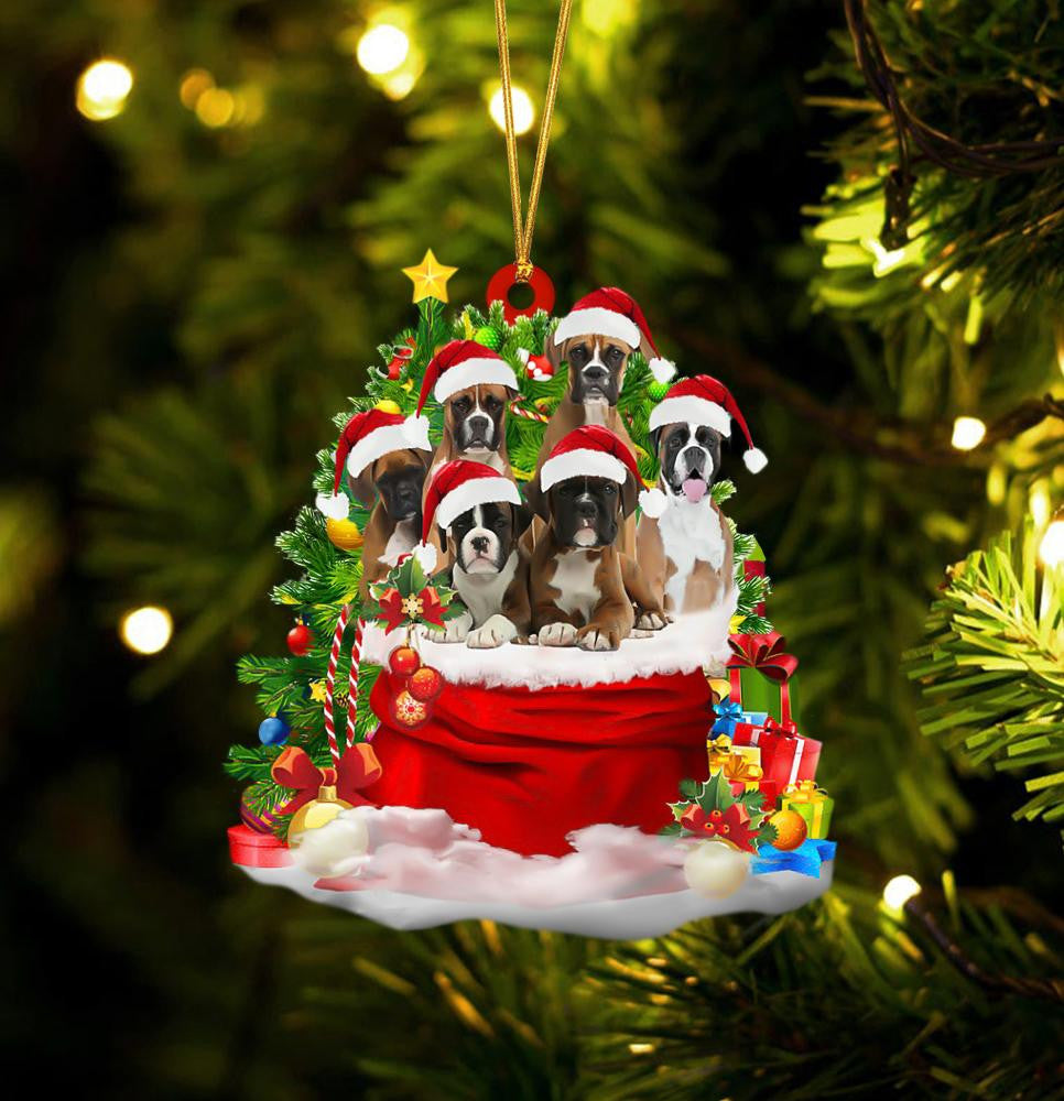 Boxer Dogs In A Gift Bag Christmas Ornament Flat Acrylic Dog Ornament