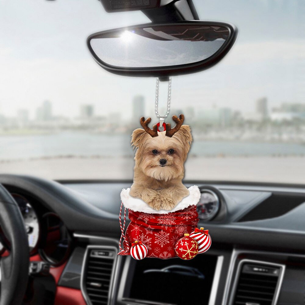 Morkie In Snow Pocket Christmas Car Hanging Ornament Coolspod Ornaments