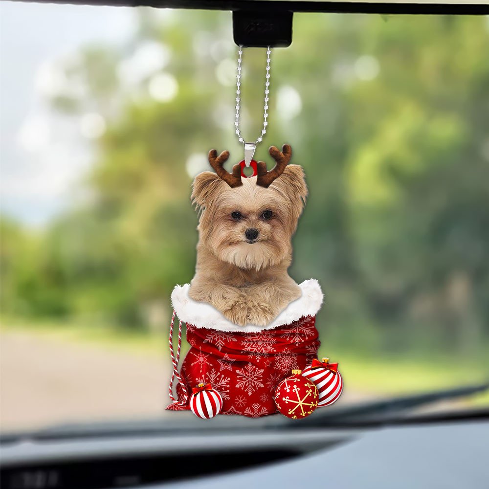 Morkie In Snow Pocket Christmas Car Hanging Ornament Coolspod Ornaments