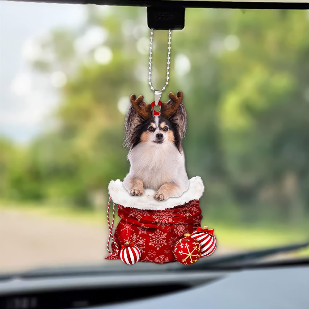 Papillon Dog In Snow Pocket Christmas Car Hanging Ornament Coolspod Ornaments