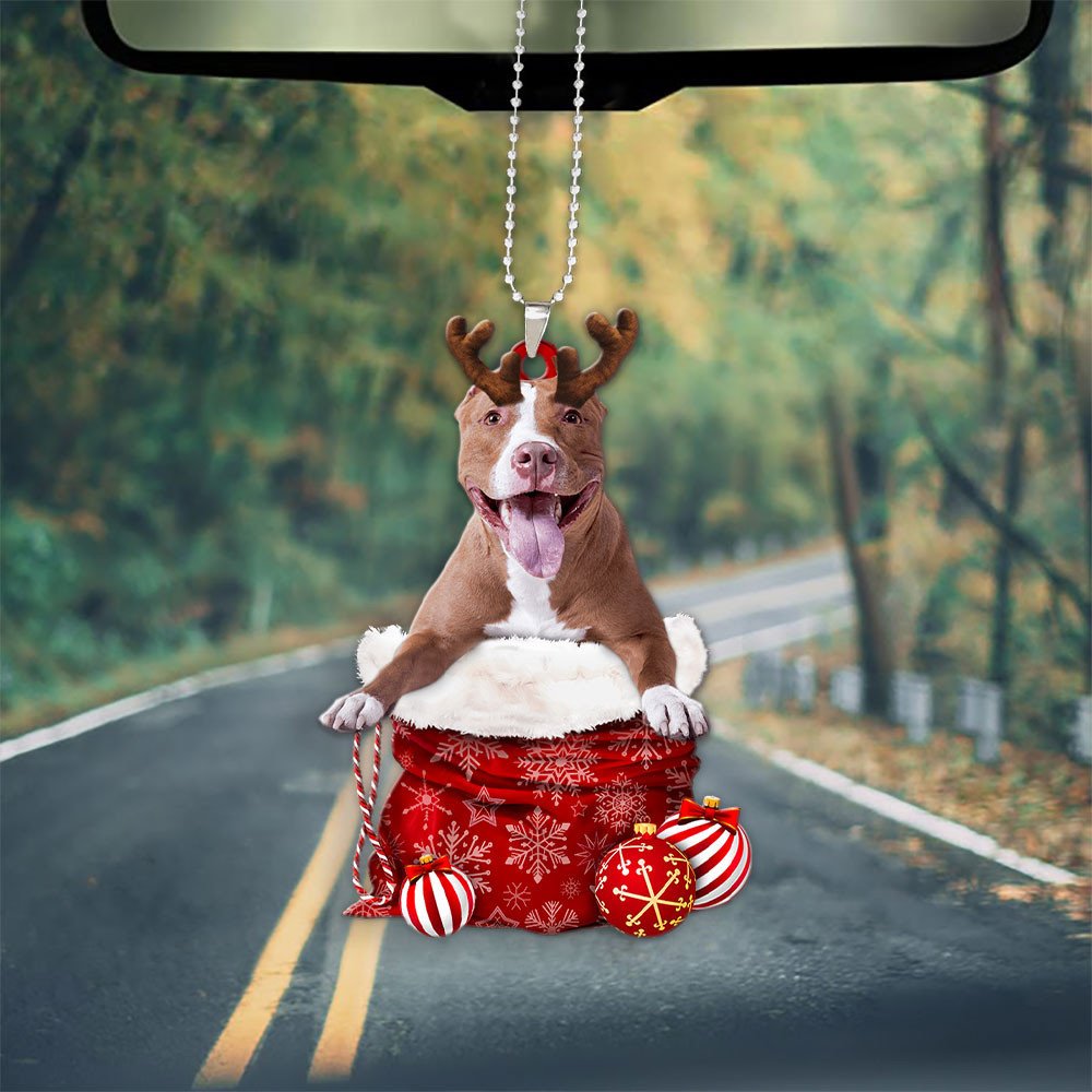 Pitbull In Snow Pocket Christmas Car Hanging Ornament Coolspod Ornaments