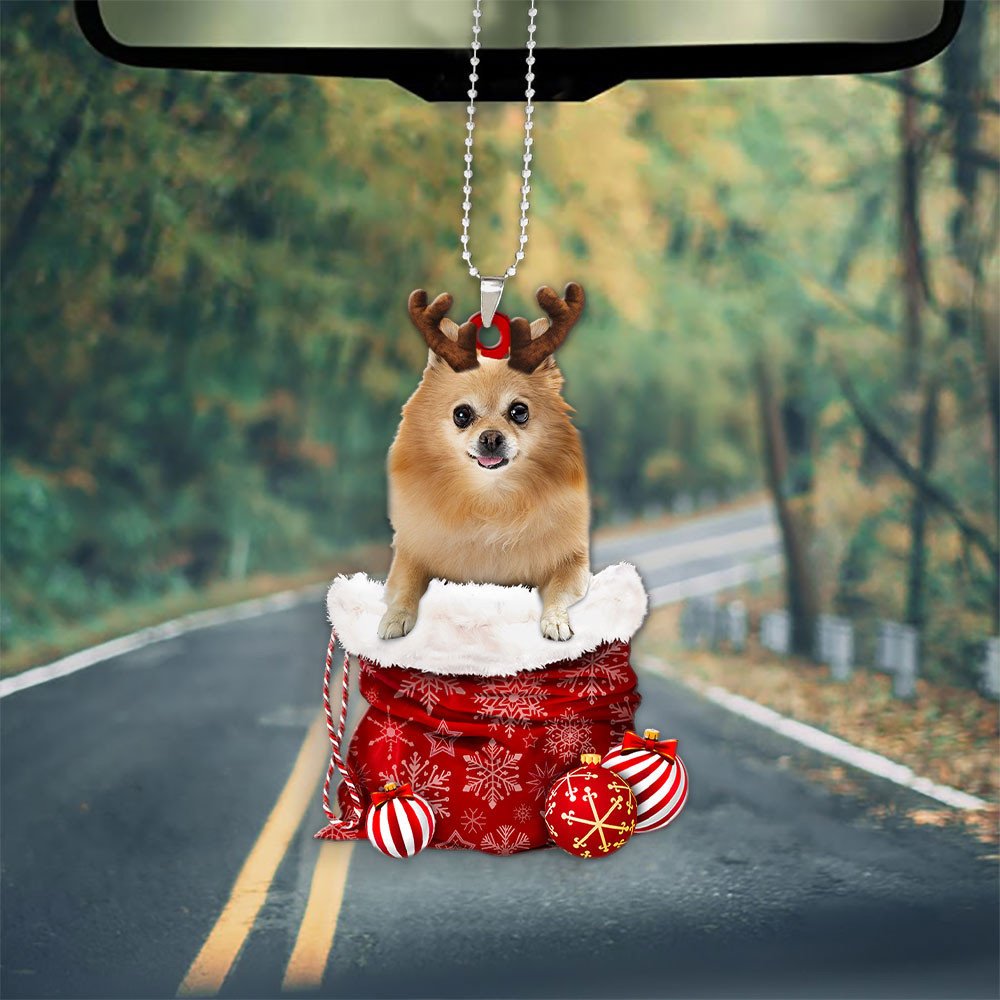 Pomeranian In Snow Pocket Christmas Car Hanging Ornament Coolspod Ornaments