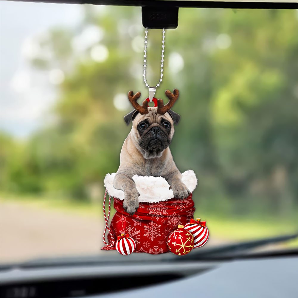 Pug In Snow Pocket Christmas Car Hanging Ornament Coolspod Ornaments