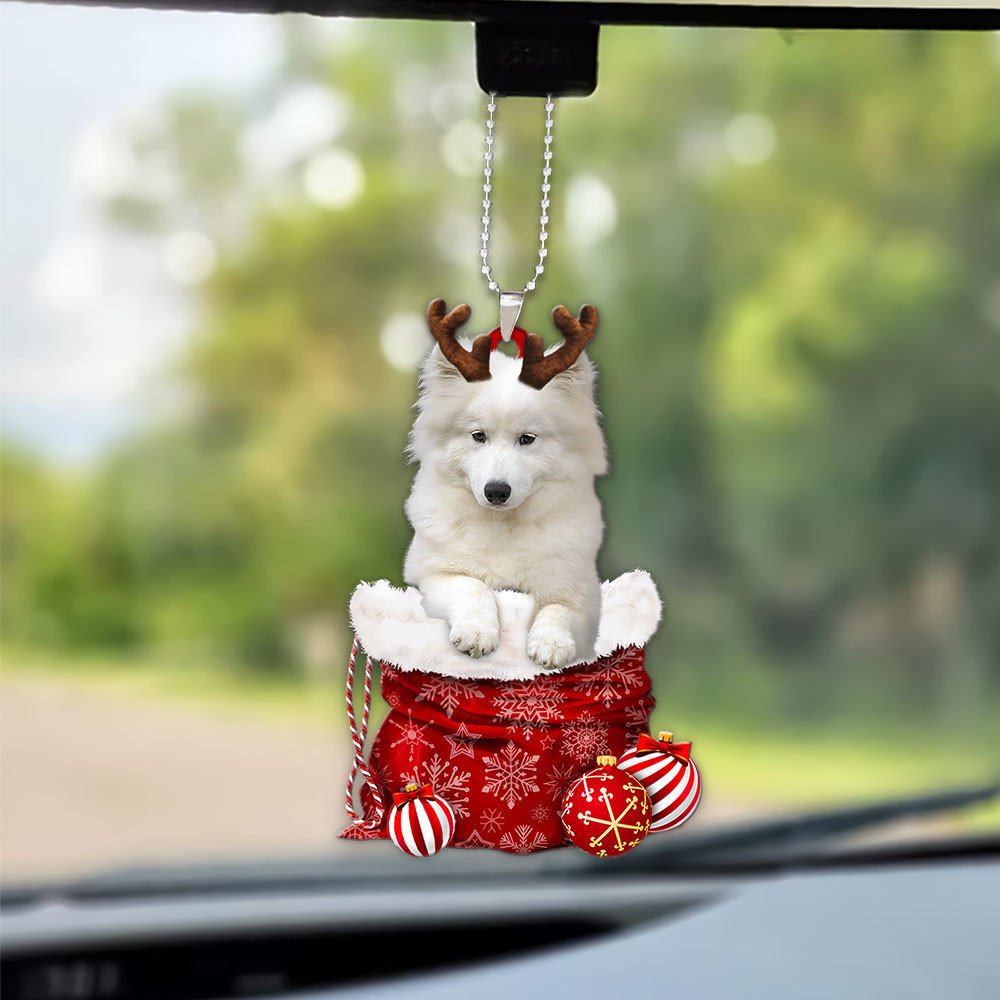 Samoyed In Snow Pocket Christmas Car Hanging Ornament Coolspod Ornaments