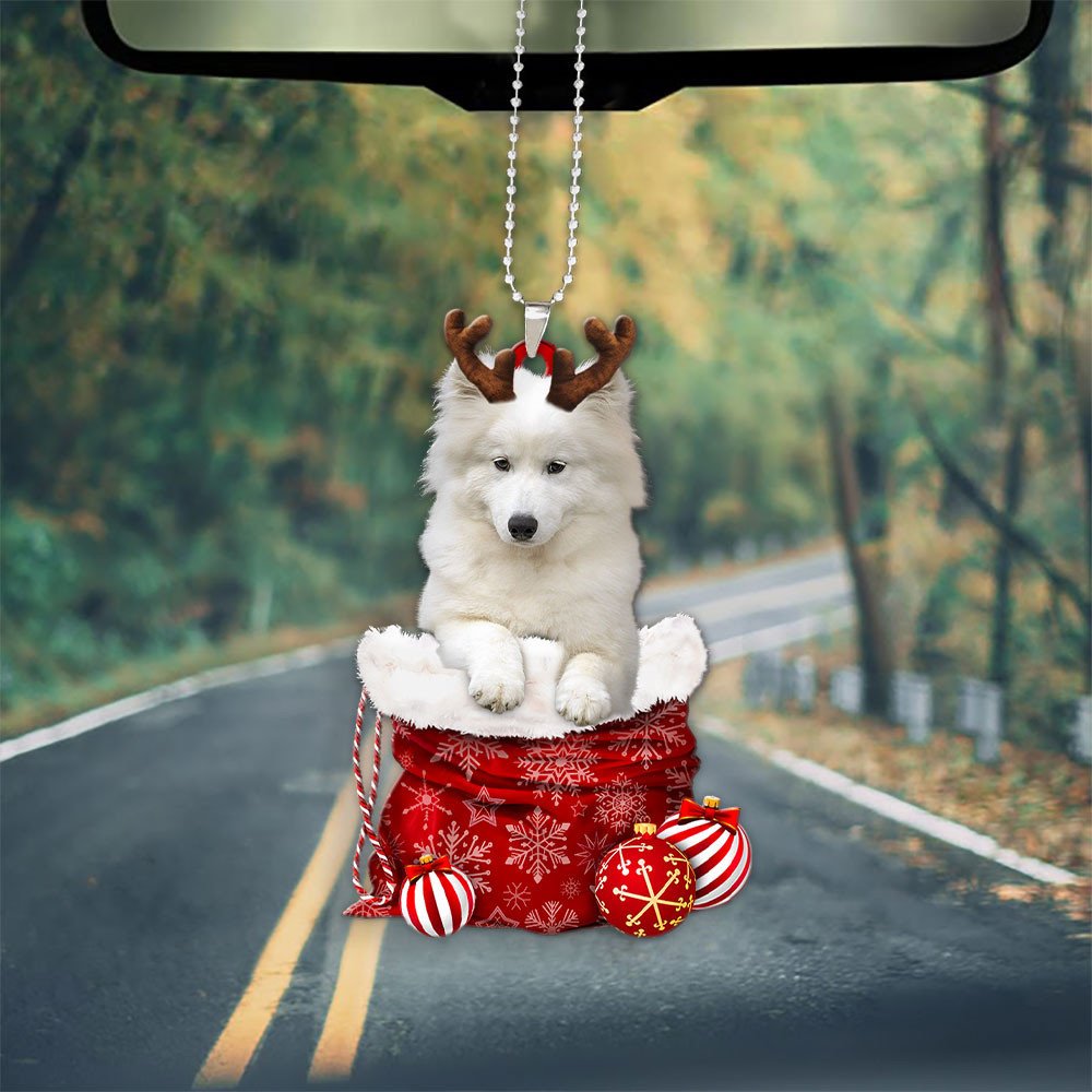 Samoyed In Snow Pocket Christmas Car Hanging Ornament Coolspod Ornaments