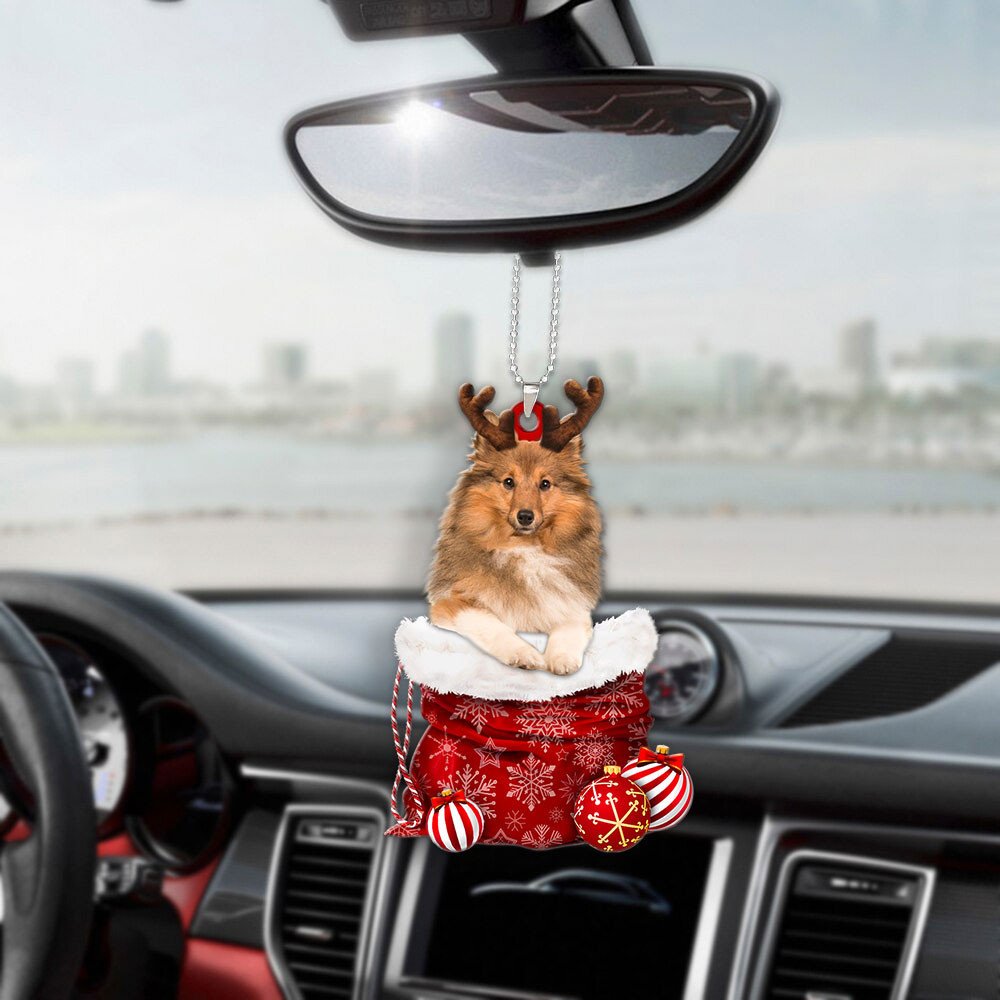 Shetland Sheepdog In Snow Pocket Christmas Car Hanging Ornament Coolspod Ornaments