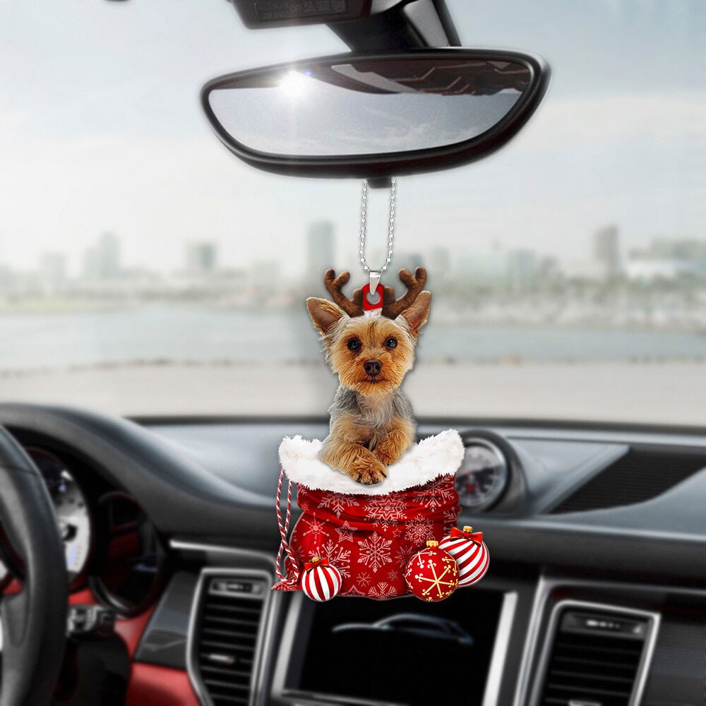 Yorkie-Poo In Snow Pocket Christmas Car Hanging Ornament Coolspod Ornaments
