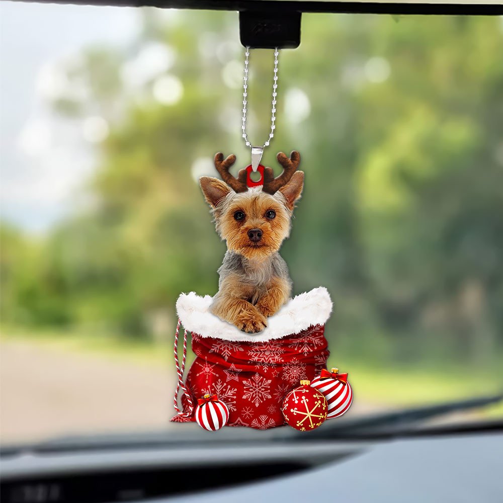 Yorkie-Poo In Snow Pocket Christmas Car Hanging Ornament Coolspod Ornaments