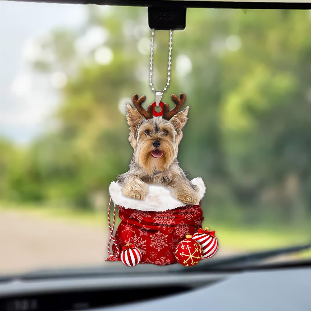Yorkshire Terrier In Snow Pocket Christmas Car Hanging Ornament Coolspod Ornaments