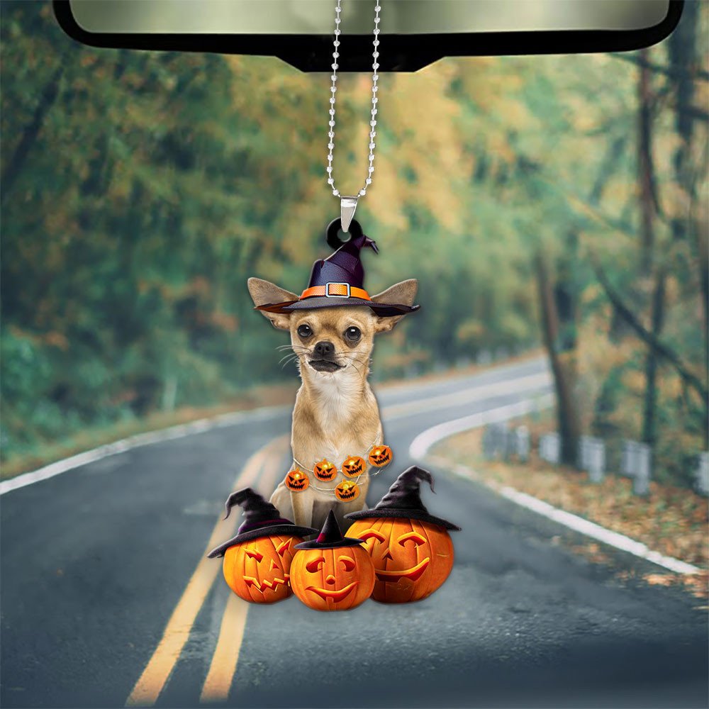 Chihuahua Halloween Pumpkin Scary Car Ornament