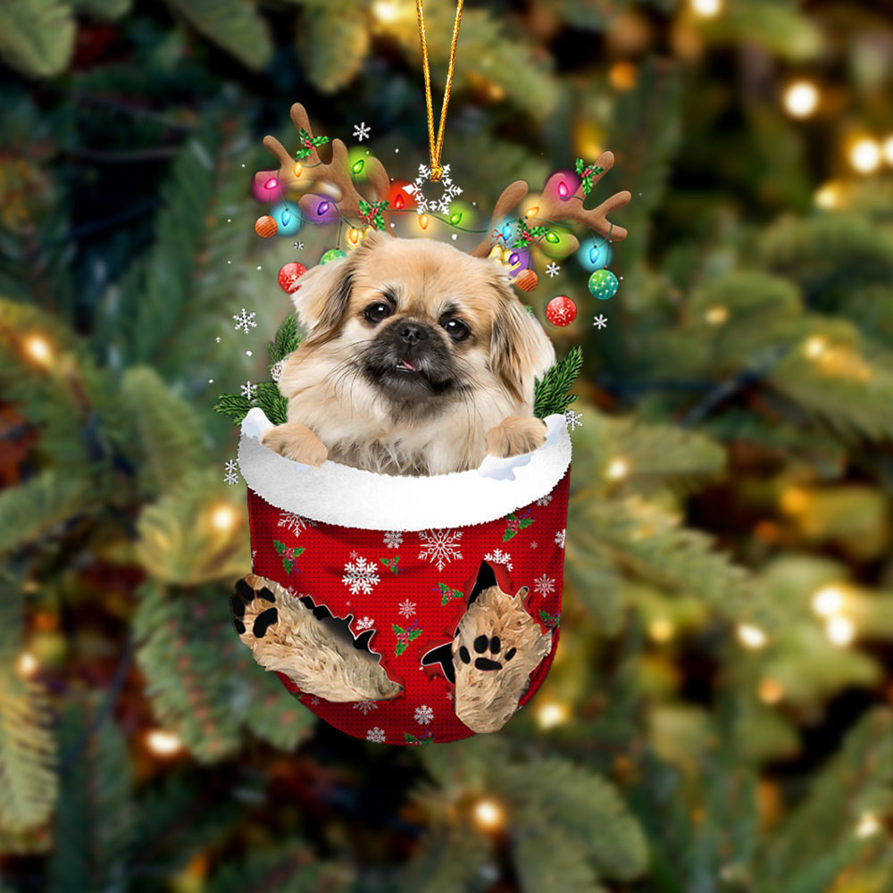 Tibetan Spaniel In Snow Pocket Christmas Ornament Flat Acrylic Dog Ornament