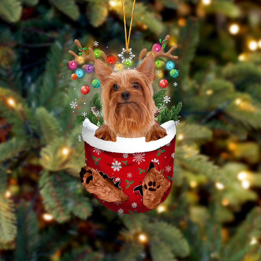 Silky Terrier In Snow Pocket Christmas Ornament Flat Acrylic Dog Ornament