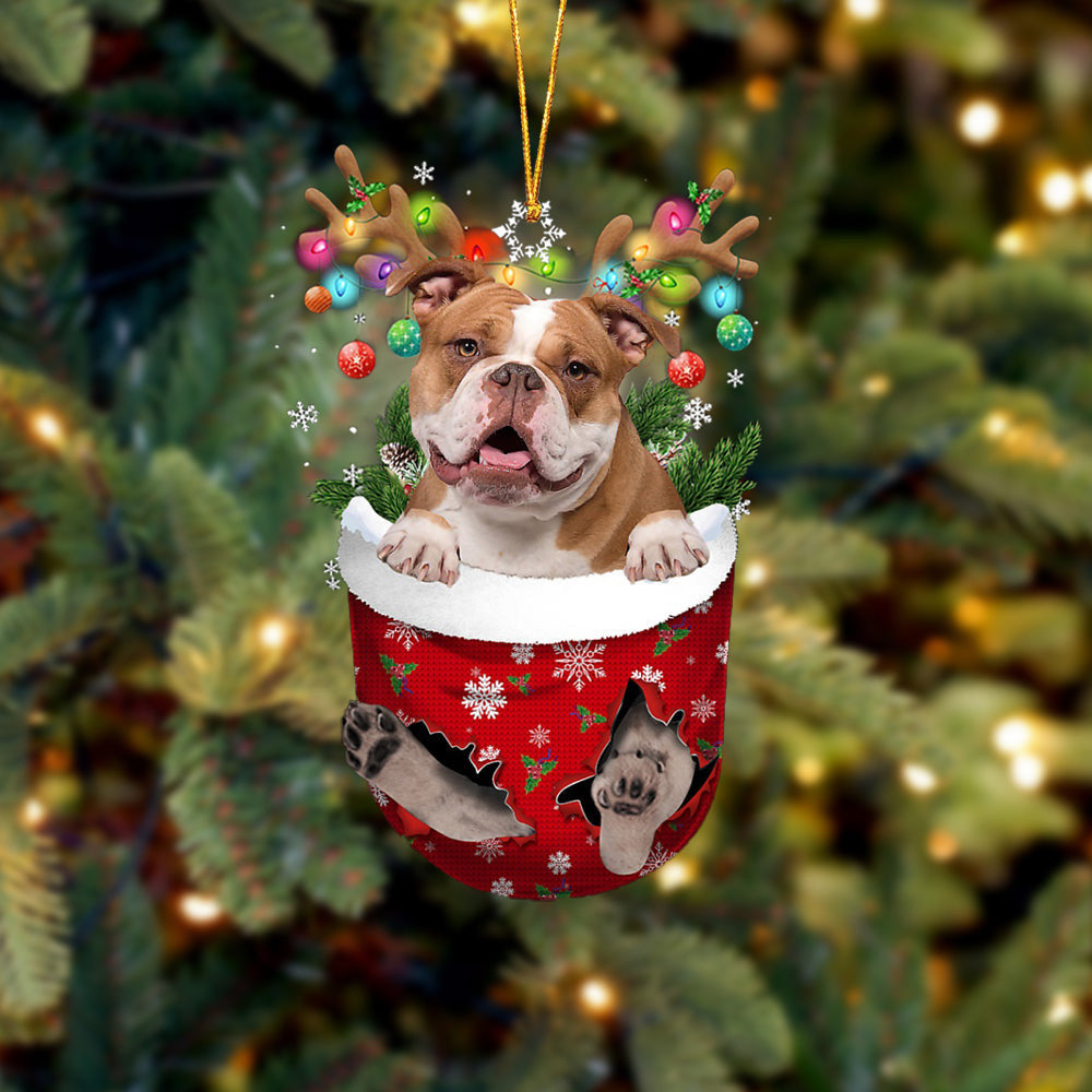 Old English Bulldog In Snow Pocket Christmas Ornament Flat Acrylic Dog Ornament