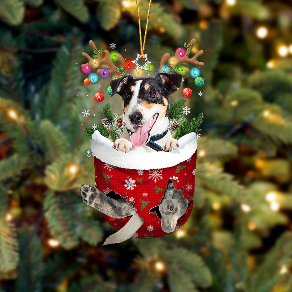 Smooth Fox Terrier In Snow Pocket Christmas Ornament Flat Acrylic Dog Ornament