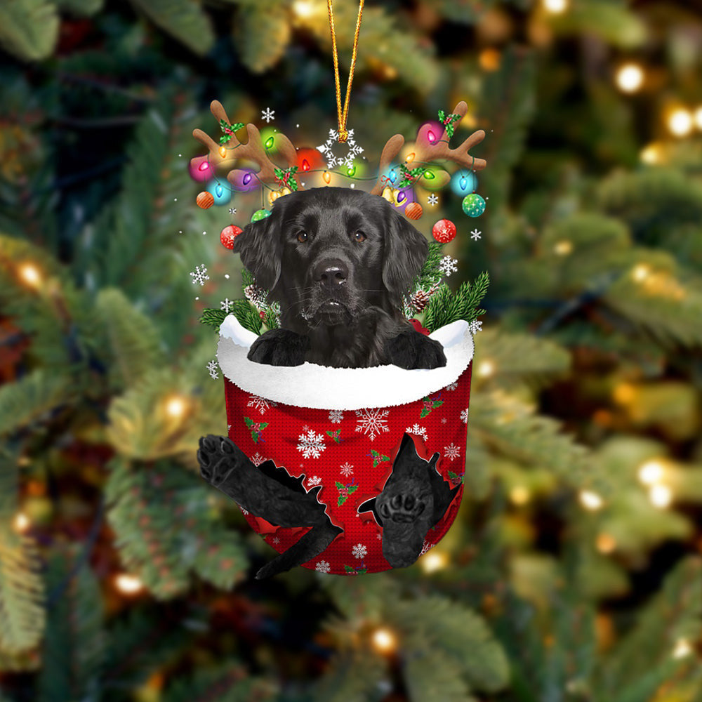 Flat Coated Retriever In Snow Pocket Christmas Ornament Flat Acrylic Dog Ornament