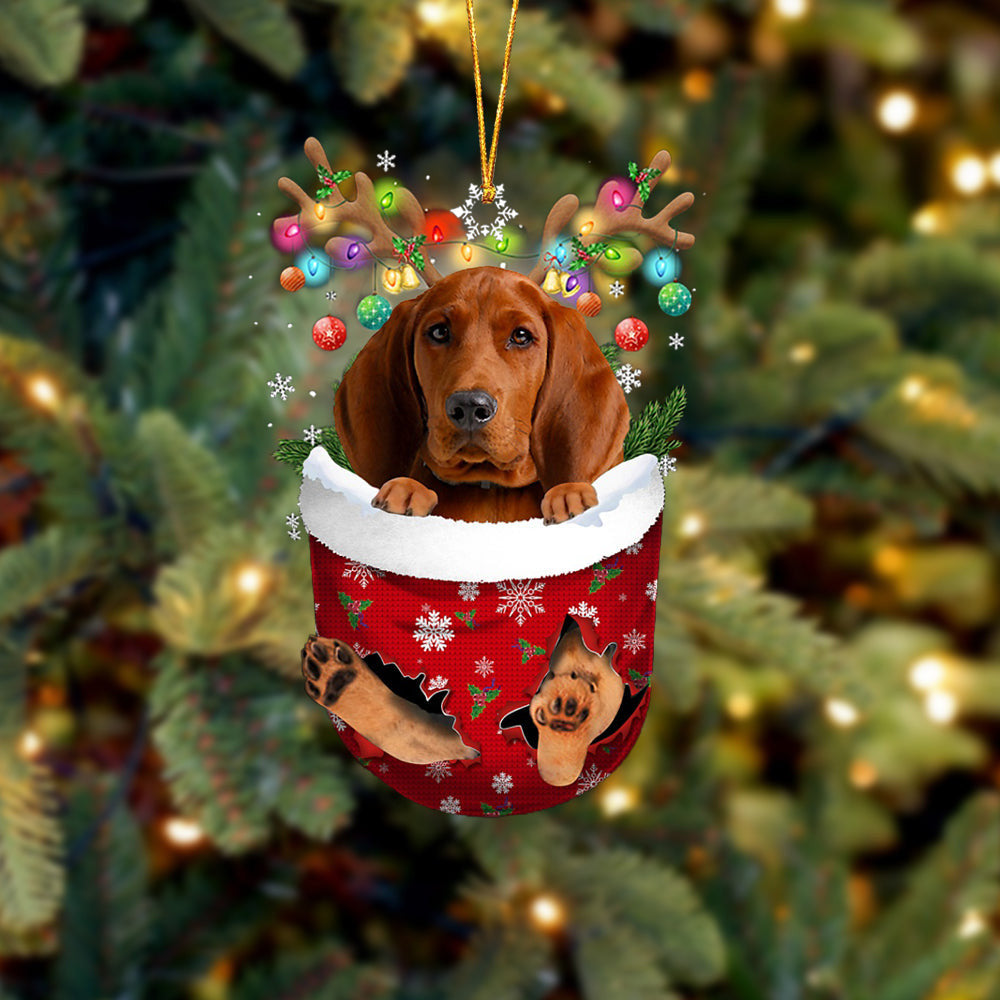 Redbone Coonhound In Snow Pocket Christmas Ornament Flat Acrylic Dog Ornament