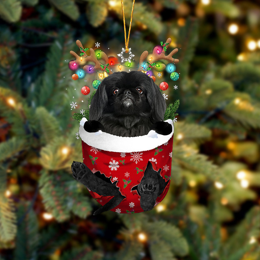 Black Pekingese In Snow Pocket Christmas Ornament Flat Acrylic Dog Ornament