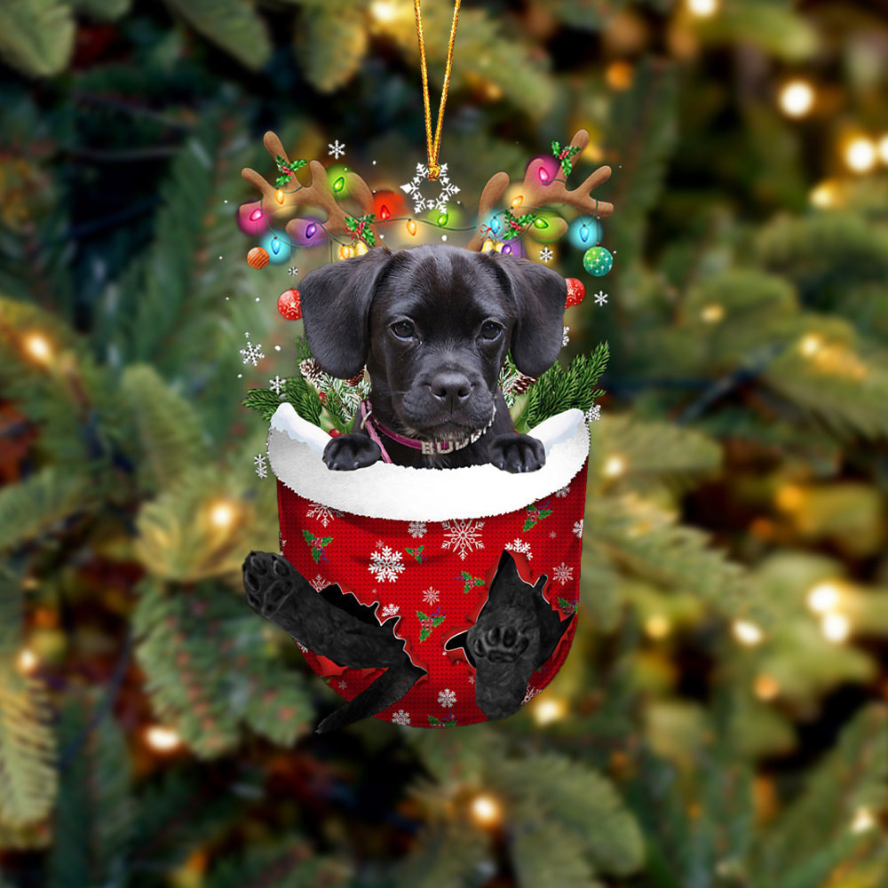 Puggle 2 In Snow Pocket Christmas Ornament Flat Acrylic Dog Ornament