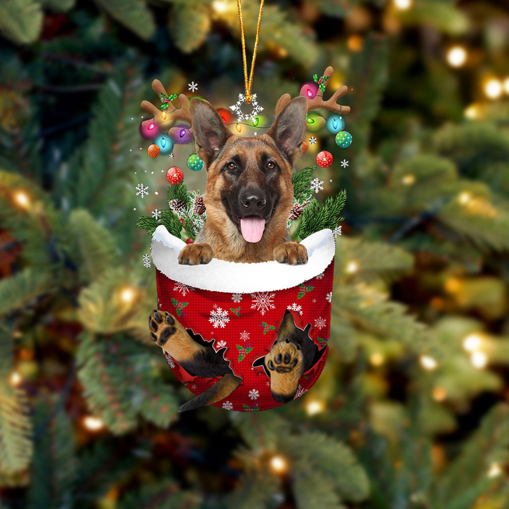 German Shepherd 2. In Snow Pocket Christmas Ornament Flat Acrylic Dog Ornament