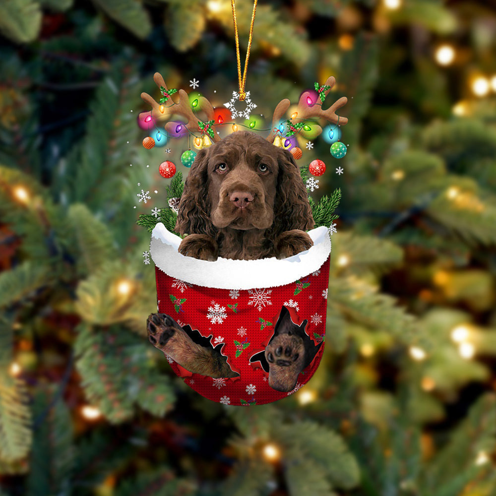 Sussex Spaniel In Snow Pocket Christmas Ornament Flat Acrylic Dog Ornament