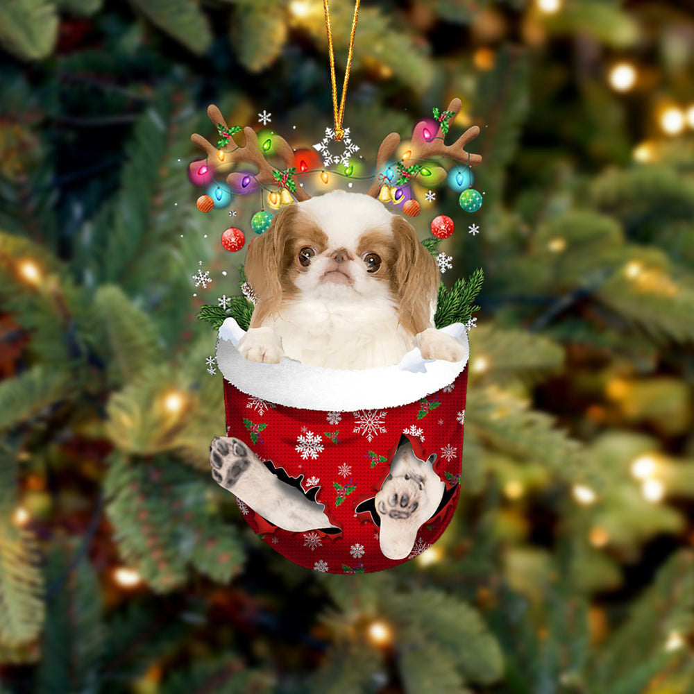 Japanese Chin 1 In Snow Pocket Christmas Ornament Flat Acrylic Dog Ornament