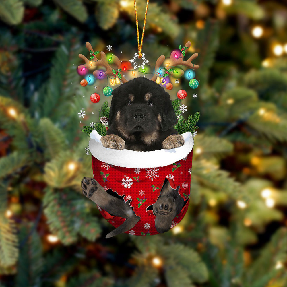 Tibetan Mastiff In Snow Pocket Christmas Ornament Flat Acrylic Dog Ornament
