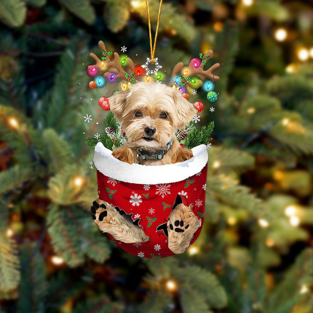 Shorkie In Snow Pocket Christmas Ornament Flat Acrylic Dog Ornament