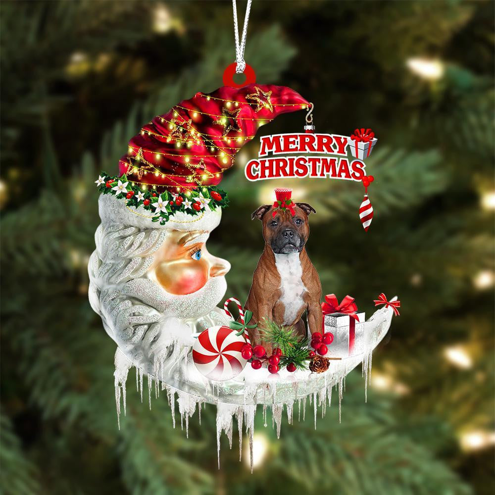 Staffordshire Bull Terrier On The Moon Merry Christmas Hanging Ornament Flat Acrylic Dog Ornament