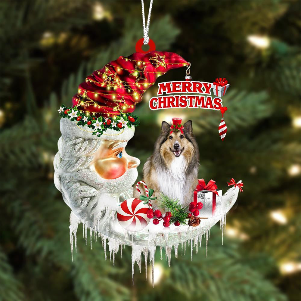 Rough Collie On The Moon Merry Christmas Hanging Ornament Flat Acrylic Dog Ornament