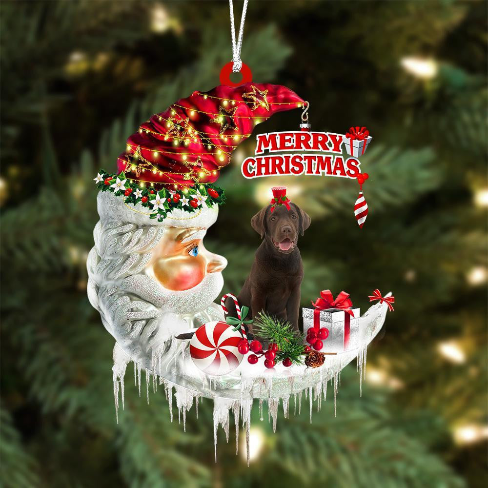 Chocolate Labrador Retriever On The Moon Merry Christmas Hanging Ornament Flat Acrylic Dog Ornament