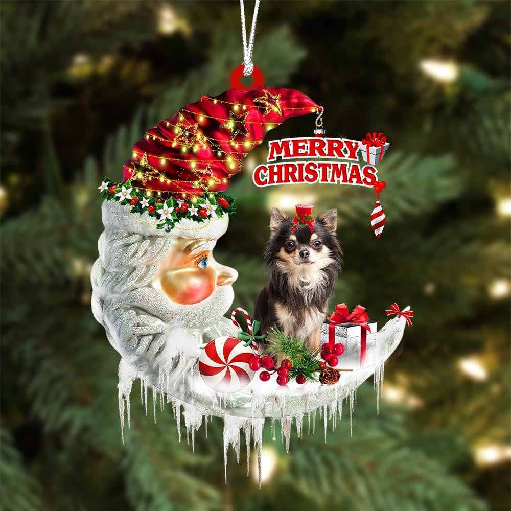 Chihuahua On The Moon Merry Christmas Hanging Ornament Flat Acrylic Dog Ornament
