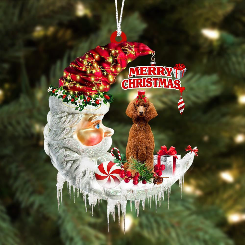 Poodle On The Moon Merry Christmas Hanging Ornament Flat Acrylic Dog Ornament
