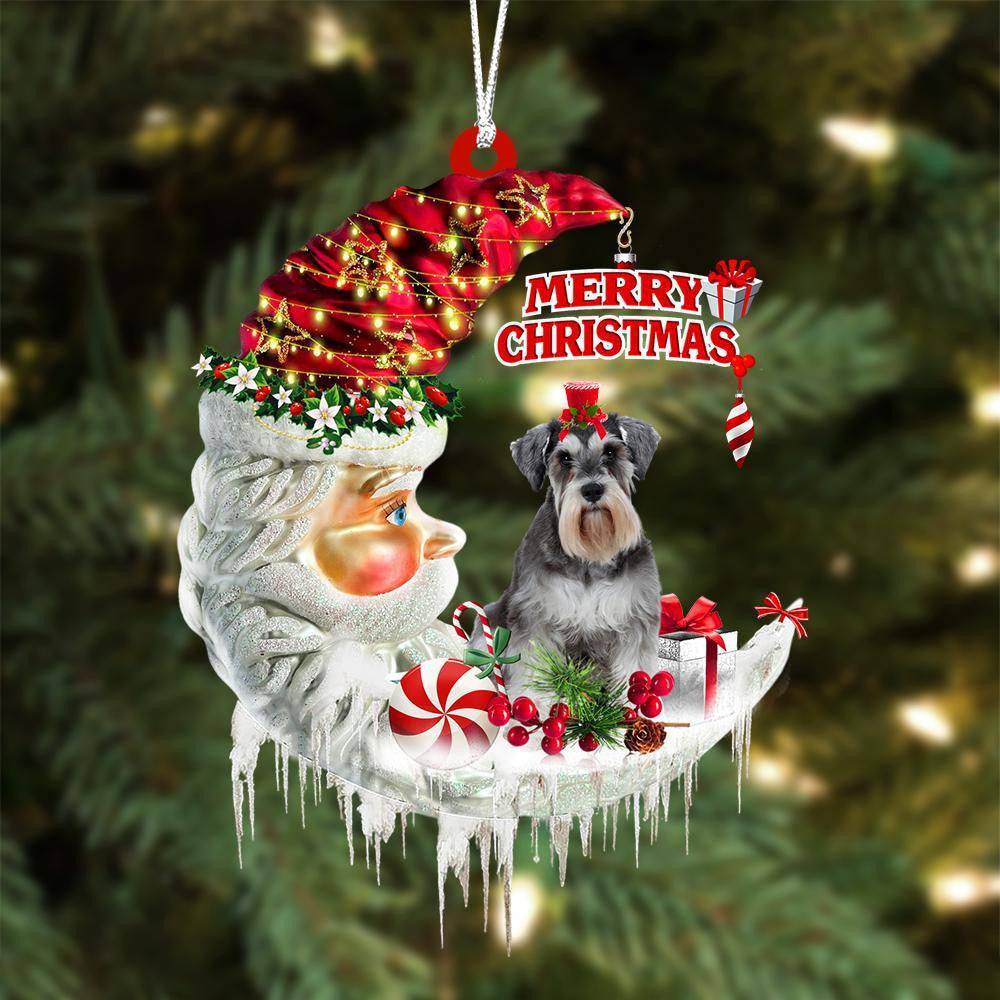 Schnauzer On The Moon Merry Christmas Hanging Ornament Flat Acrylic Dog Ornament