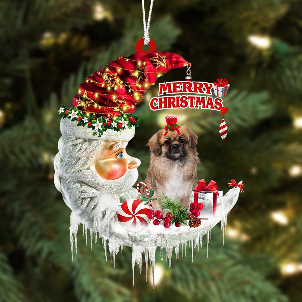 Pekingese On The Moon Merry Christmas Hanging Ornament Flat Acrylic Dog Ornament