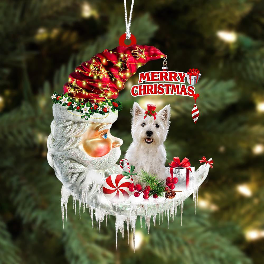 West Highland White Terrier On The Moon Merry Christmas Hanging Ornament Flat Acrylic Dog Ornament