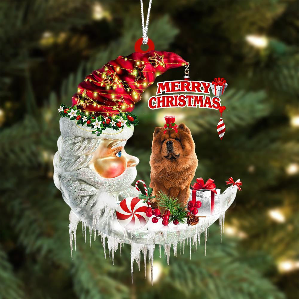 Chow Chow On The Moon Merry Christmas Hanging Ornament Flat Acrylic Dog Ornament
